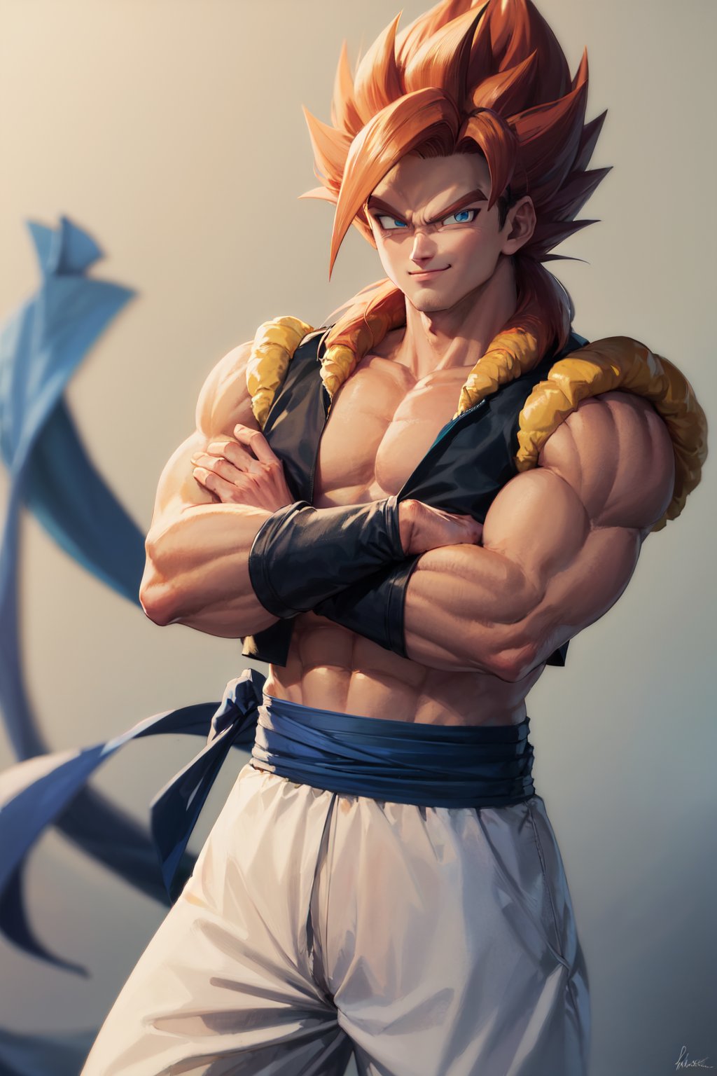 00095-348938008-(masterpiece, best quality_1.2), , cowboy shot, solo, male focus, 1boy, gogeta, muscular male, smirk, looking at viewer, crossed.jpg